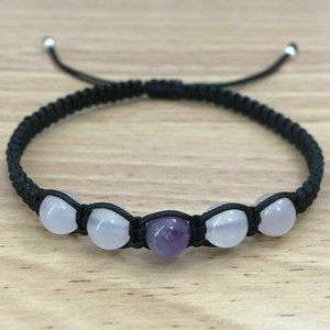 Rose Quartz Amethyst Adjustable Shamballa Bracelet